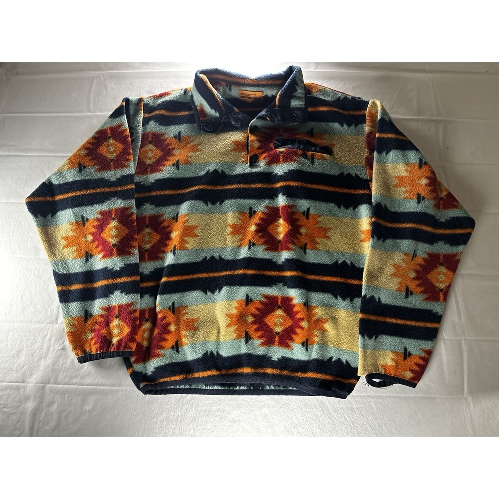 Vintage‎ Southwestern Fleece Pullover Jacket Mens Large Aztec Tribal Snap Neck